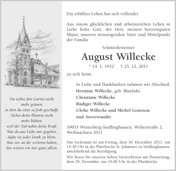 Traueranzeige von August Willecke von Tageszeitung