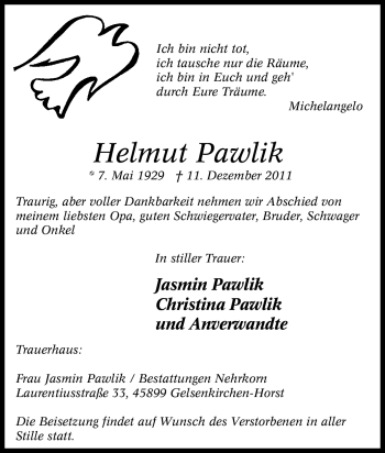 Traueranzeige von Helmut Pawlik von Tageszeitung