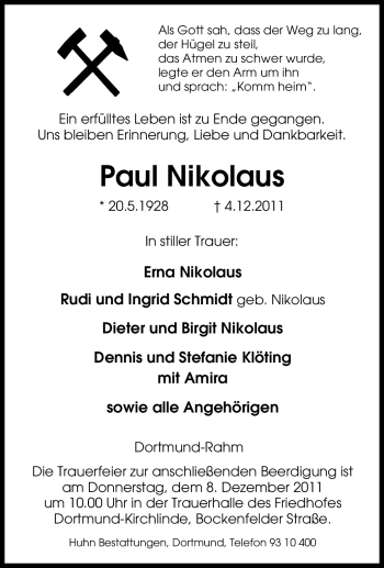 Traueranzeige von Paul Nikolaus von Tageszeitung
