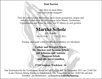 Traueranzeige von Martha Scholz von Tageszeitung