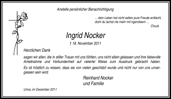 Traueranzeige von Ingrid Nocker von Tageszeitung