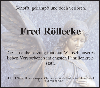 Traueranzeige von Fred Röllecke von Tageszeitung
