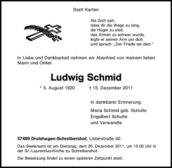 Traueranzeige von Ludwig Schmid von Tageszeitung