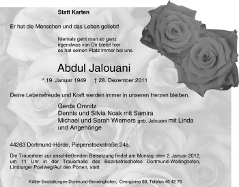 Traueranzeige von Abdul Jalouani von Tageszeitung