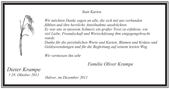 Traueranzeige von Dieter Krampe von Tageszeitung