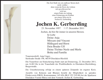 Traueranzeige von Jochen K. Gerberding von Tageszeitung