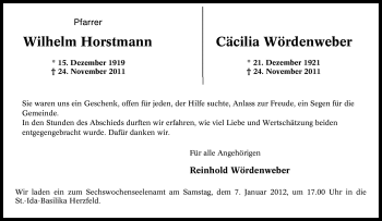 Traueranzeige von Wilhelm Horstmann von Tageszeitung