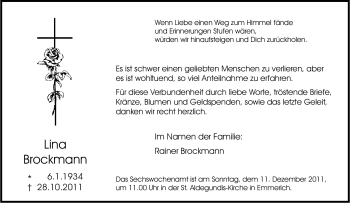 Traueranzeige von Lina Brockmann von Tageszeitung