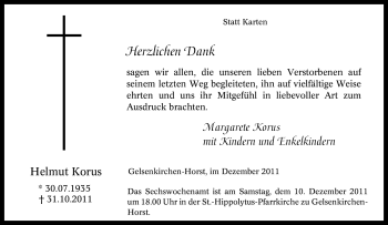 Traueranzeige von Helmut Korus von Tageszeitung