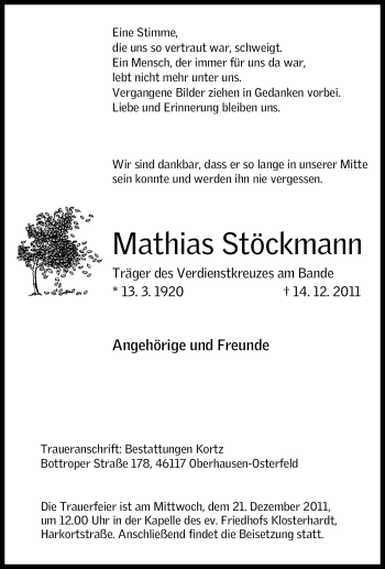 Traueranzeige von Mathias Stöckmann von Tageszeitung