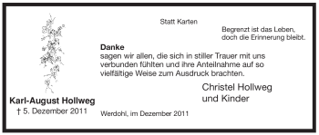 Traueranzeige von Karl-August Hollweg von Tageszeitung