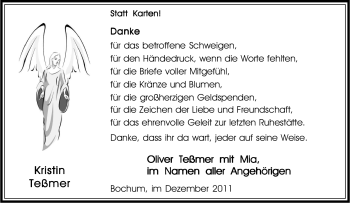 Traueranzeige von Kristin Teßmer von Tageszeitung