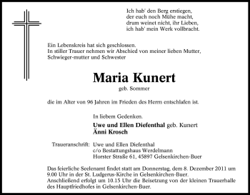 Traueranzeige von Maria Kunert von Tageszeitung
