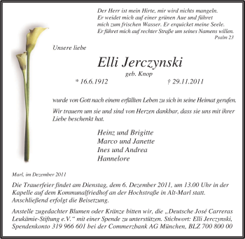 Traueranzeige von Elli Jerczynski von Tageszeitung