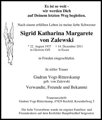 Traueranzeige von Sigrid Katharina Margarete von Tageszeitung