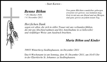 Traueranzeige von Benno Böhm von Tageszeitung