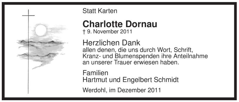  Traueranzeige für Charlotte Dornau vom 10.12.2011 aus Tageszeitung
