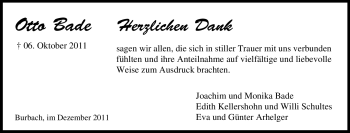 Traueranzeige von Otto Bade von Tageszeitung