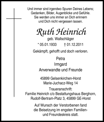 Traueranzeige von Ruth Heinrich von Tageszeitung