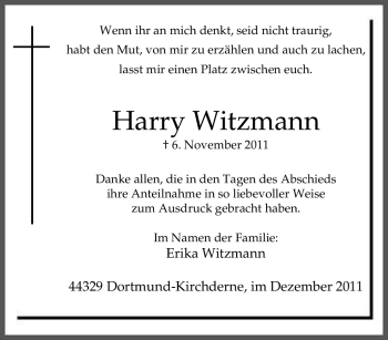Traueranzeige von Harry Witzmann von Tageszeitung