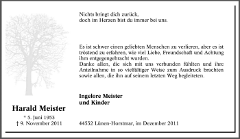 Traueranzeige von Harald Meister von Tageszeitung
