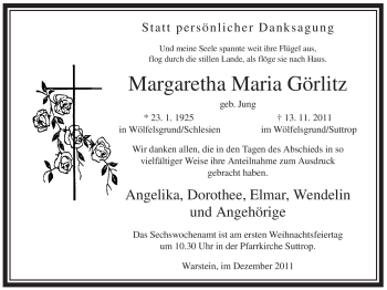 Traueranzeige von Margaretha Maria Görlitz von Tageszeitung