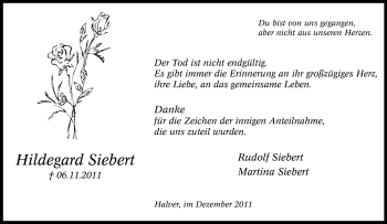 Traueranzeige von Hildegard Siebert von Tageszeitung