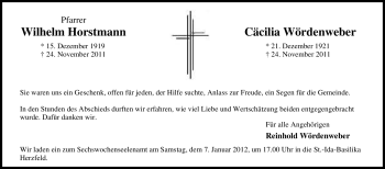 Traueranzeige von Cäcilia Wördenweber von Tageszeitung