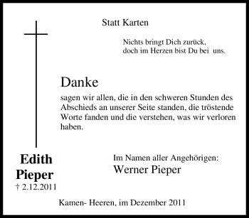 Traueranzeige von Edith Pieper von Tageszeitung