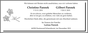 Traueranzeige von Christine Pannek von Tageszeitung