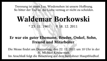 Traueranzeige von Waldemar Borkowski von Tageszeitung