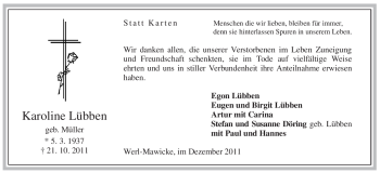 Traueranzeige von Karoline Lübben von Tageszeitung