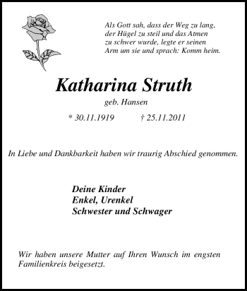 Traueranzeige von Katharina Struth von Tageszeitung