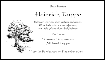 Traueranzeige von Heinrich Tappe von Tageszeitung