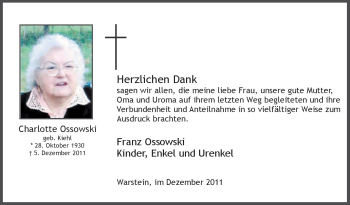 Traueranzeige von Charlotte Ossowski von Tageszeitung