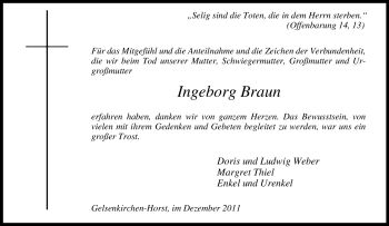 Traueranzeige von Ingeborg Braun von Tageszeitung