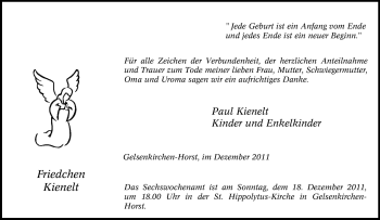 Traueranzeige von Friedchen Kienelt von Tageszeitung