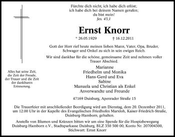 Traueranzeige von Ernst Knorr von Tageszeitung