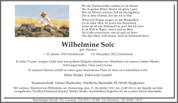 Traueranzeige von Wilhelmine Soic von Tageszeitung
