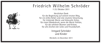 Traueranzeige von Friedrich Wilhelm Schröder von Tageszeitung