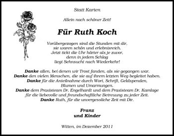 Traueranzeige von Ruth Koch von Tageszeitung