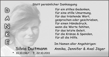 Traueranzeige von Silvia Duitmann von Tageszeitung