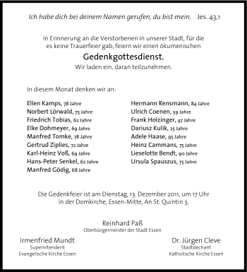 Traueranzeige von Ursula Spauszus von Tageszeitung