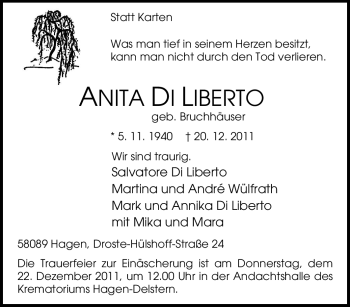 Traueranzeige von Anita Di Liberto von Tageszeitung