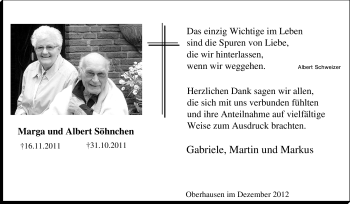 Traueranzeige von Marga Söhnchen von Tageszeitung
