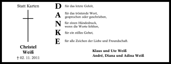 Traueranzeige von Christel Weiß von Tageszeitung