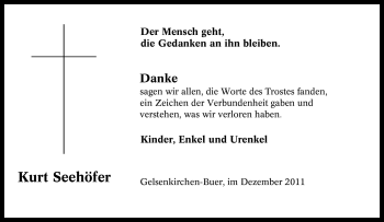 Traueranzeige von Kurt Seehöfer von Tageszeitung