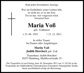 Traueranzeige von Maria Voß von Tageszeitung