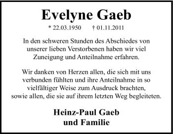 Traueranzeige von Evelyne Gaeb von Tageszeitung