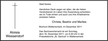 Traueranzeige von Aloisia Wessendorf von Tageszeitung